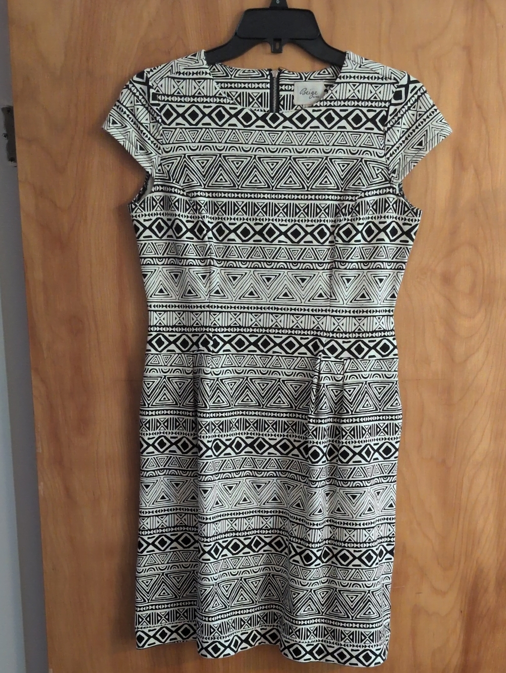Beige by eci Black and White Tribal Fit-and-Flare Dress